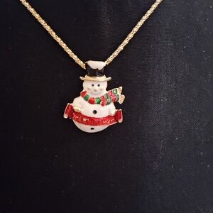 Charming Snowman Necklace with Gold Chain